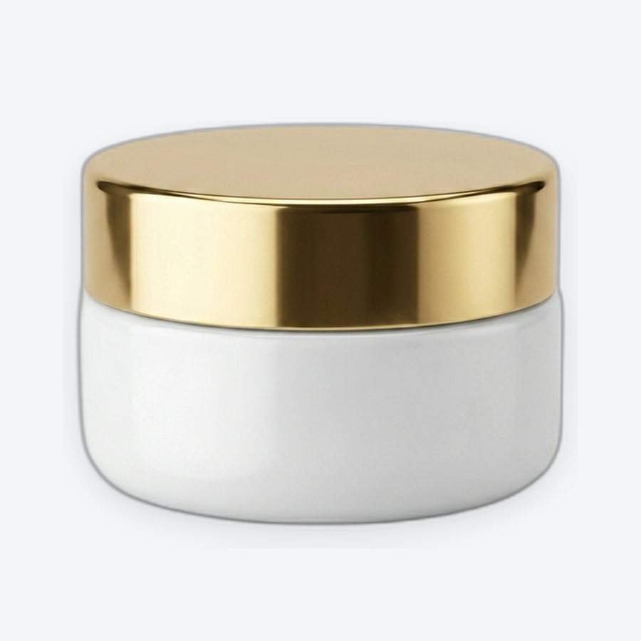 Pote Premium 150 g — Branco · Tampa Dourada Lisa, 150 g